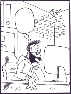 Raúl mirando la pantalla del ordenador